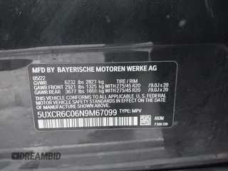 2022 BMW X5 xDrive40i with VIN 5UXCR6C06N9M67099, listed as a IAAI auction lot 41296632 with Not provided miles and . Bid and sale history available at DreamBid. Image 9.