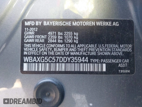 2013 BMW 5 Series 528i with VIN WBAXG5C57DDY35944, listed as a IAAI auction lot 41666595 with 157,683 mi miles and . Bid and sale history available at carsss.com. Image 9.