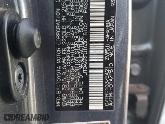 2016 Toyota Prius Four z VIN JTDKARFU1G3018102, wystawiony jako Copart lot #60045195 z przebiegiem 142 128 mil mil oraz Szkoda całkowita • Salvage title. Historia ofert i sprzedaży dostępna na DreamBid. Obrazek 12.
