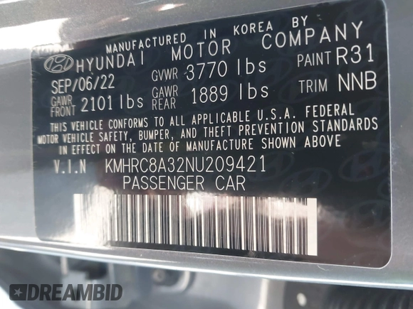 2022 Hyundai Venue SEL с VIN KMHRC8A32NU209421, выставлен на аукционе IAAI как лот 42040565 с пробегом 42 629 миль миль и . История ставок и продаж доступна на DreamBid. Изображение 9.