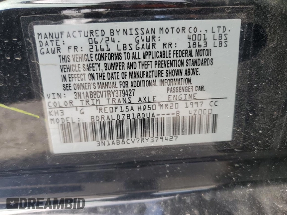 2024 Nissan Sentra SV with VIN 3N1AB8CV7RY379427, listed as a Copart auction lot 61109185 with 23,779 mi miles and Salvage title. Bid and sale history available at DreamBid. Image 12.