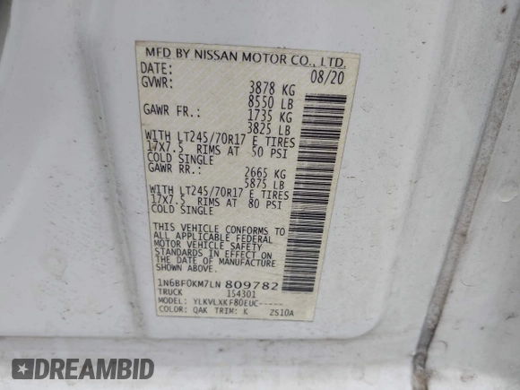 2020 Nissan NV Cargo SV z VIN 1N6BF0KM7LN809782, wystawiony jako IAAI lot #41962006 z przebiegiem 113 670 mil mil oraz . Historia ofert i sprzedaży dostępna na DreamBid. Obrazek 9.