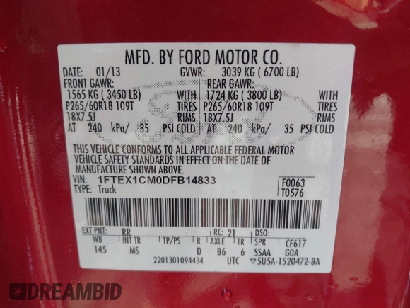 2013 Ford F-150 XL with VIN 1FTEX1CM0DFB14833, listed as a IAAI auction lot 41722377 with 149,641 mi miles. Bid and sale history available at carsss.com. Image 9.