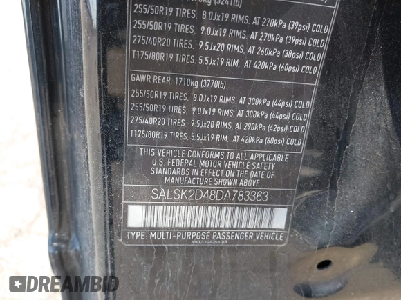 2013 Land Rover Range Rover Sport HSE Lux с VIN SALSK2D48DA783363, выставлен на аукционе IAAI как лот 41768872 с пробегом 160 013 миль миль и . История ставок и продаж доступна на DreamBid. Изображение 9.