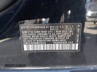 2021 Volkswagen Jetta SEL with VIN 3VWE57BU6MM045203, listed as a IAAI auction lot 41347591 with 46,927 mi miles and . Bid and sale history available at DreamBid. Image 9.
