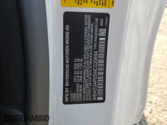 2021 BMW 4 Series 430i with VIN WBA53AP05MCG20694, listed as a Copart auction lot 85228344 with 25,979 mi miles and Salvage Title. Bid and sale history available at DreamBid. Image 14.