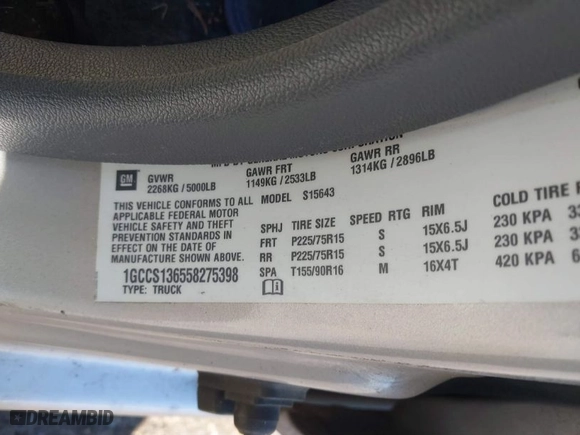 2005 Chevrolet Colorado 1SB LS Z85 with VIN 1GCCS136558275398, listed as a IAAI auction lot 41751213 with 84,529 mi miles. Bid and sale history available at carsss.com. Image 9.