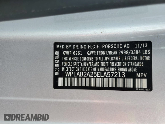 2014 Porsche Cayenne S with VIN WP1AB2A25ELA57213, listed as a Copart auction lot 57843255 with 165,501 mi miles and Salvage title. Bid and sale history available at DreamBid. Image 13.