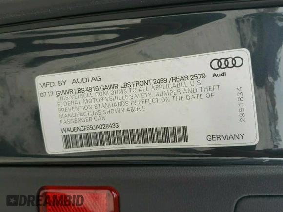 2018 Audi A5 Sportback Premium Plus with VIN WAUENCF59JA028433, listed as a Copart auction lot 48007004 with 75,045 mi miles. Bid and sale history available at carsss.com. Image 14.