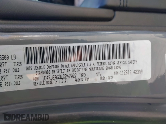 2020 Jeep Grand Cherokee Laredo E with VIN 1C4RJEAG3LC247027, listed as a IAAI auction lot 42538279 with 97,601 mi miles and . Bid and sale history available at DreamBid. Image 9.