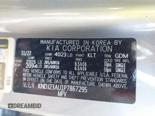 2023 Kia Soul LX with VIN KNDJ23AU1P7867295, listed as a IAAI auction lot 40041502 with 25,231 mi miles and . Bid and sale history available at DreamBid. Image 9.