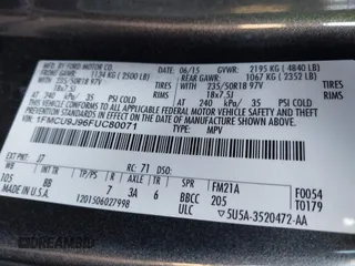2015 Ford Escape Titanium с VIN 1FMCU9J96FUC80071, выставлен на аукционе IAAI как лот 42311522 с пробегом 152 900 миль миль и . История ставок и продаж доступна на DreamBid. Изображение 9.