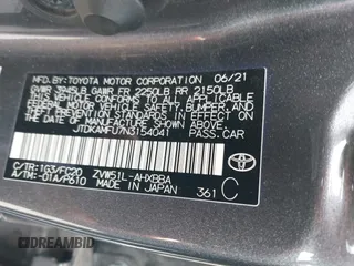 2022 Toyota Prius L Eco with VIN JTDKAMFU7N3154041, listed as a IAAI auction lot 41896210 with 46,382 mi miles and . Bid and sale history available at DreamBid. Image 9.
