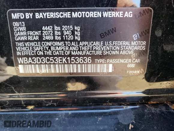 2014 BMW 3 Series 328d with VIN WBA3D3C53EK153636, listed as a Copart auction lot 75704974 with 156,171 mi miles and Clean Title. Bid and sale history available at carsss.com. Image 13.