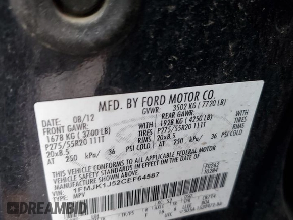 2012 Ford Expedition Max King Ranch with VIN 1FMJK1J52CEF64587, listed as a Copart auction lot 61662885 with 117,375 mi miles and Clean title. Bid and sale history available at DreamBid. Image 13.