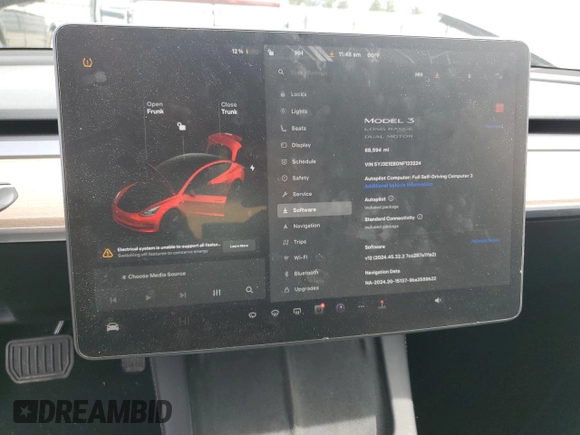 2022 Tesla Model 3 Long Range with VIN 5YJ3E1EB0NF123224, listed as a Copart auction lot 49890205 with 68,594 mi miles and Salvage Title. Bid and sale history available at DreamBid. Image 9.