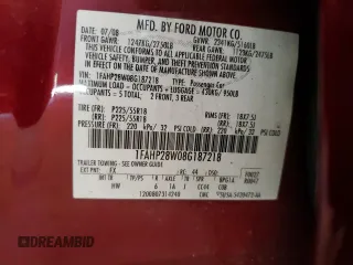 2008 Ford Taurus Limited with VIN 1FAHP28W08G187218, listed as a Copart auction lot 49624225 with 173,500 mi miles and Salvage title. Bid and sale history available at DreamBid. Image 12.