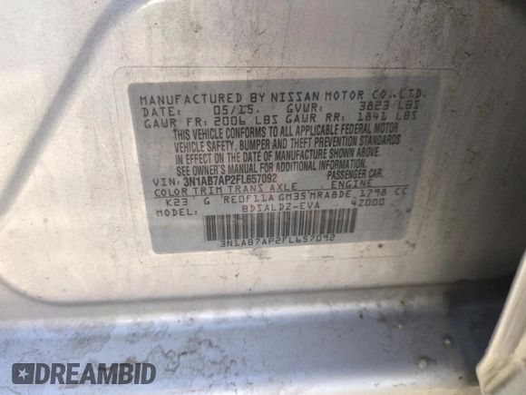 2015 Nissan Sentra SR with VIN 3N1AB7AP2FL657092, listed as a Copart auction lot 52239405 with Not Provided miles and Salvage Title. Bid and sale history available at DreamBid. Image 13.