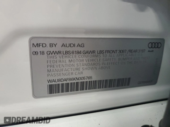 2019 Audi A8 L with VIN WAU8DAF86KN005765, listed as a Copart auction lot 49065575 with 32,600 mi miles and Salvage Title. Bid and sale history available at carsss.com. Image 13.