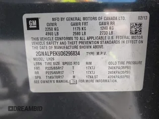 2013 Chevrolet Equinox LT z VIN 2GNALPEK9D6296834, wystawiony jako IAAI lot #41814107 z przebiegiem 145 001 mil mil oraz . Historia ofert i sprzedaży dostępna na DreamBid. Obrazek 9.