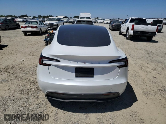 2025 Tesla Model 3 Long Range with VIN 5YJ3E1EA8SF934661, listed as a Copart auction lot 61469155 with 8,068 mi miles and Salvage title. Bid and sale history available at DreamBid. Image 6.