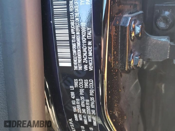 2019 Jeep Renegade Limited with VIN ZACNJAD11KPK09916, listed as a Copart auction lot 89002485 with Not Provided miles and Non Repairable. Bid and sale history available at DreamBid. Image 12.