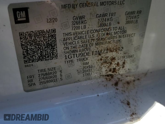 2021 GMC Sierra 1500 Limited SLT with VIN 1GTU9DET1MZ192192, listed as a Copart auction lot 83415564 with 80,323 mi miles and Salvage Title. Bid and sale history available at carsss.com. Image 12.