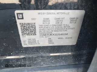 2018 Chevrolet Traverse RS with VIN 1GNERJKX3JJ145158, listed as a IAAI auction lot 41481197 with 158,695 mi miles. Bid and sale history available at carsss.com. Image 9.