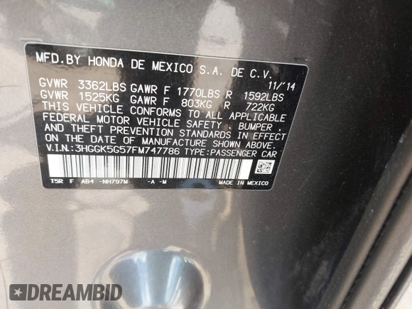 2015 Honda Fit LX with VIN 3HGGK5G57FM747786, listed as a IAAI auction lot 42656703 with 102,637 mi miles and . Bid and sale history available at DreamBid. Image 9.