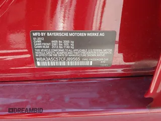 2012 BMW 3 Series 328i with VIN WBA3A5C57CFJ89565, listed as a IAAI auction lot 39130127 with 76,917 mi miles. Bid and sale history available at carsss.com. Image 9.