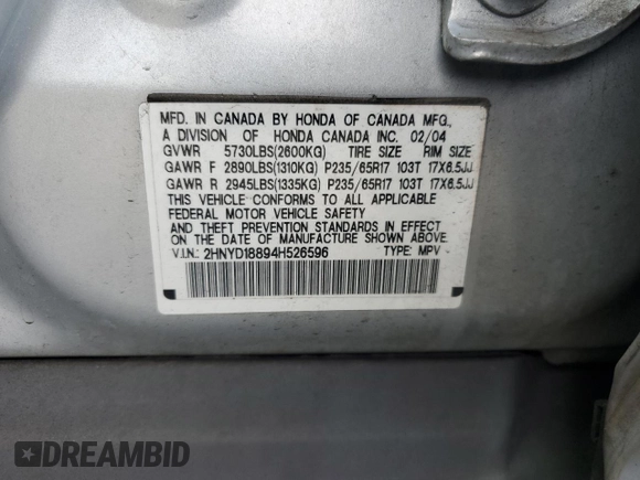 2004 Acura MDX Touring Pkg w/Navigation with VIN 2HNYD18894H526596, listed as a Copart auction lot 43210005 with 153,632 mi miles and Salvage Title. Bid and sale history available at carsss.com. Image 13.