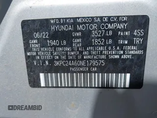 2022 Hyundai Accent SE with VIN 3KPC24A60NE179575, listed as a IAAI auction lot 42212795 with 20,761 mi miles and . Bid and sale history available at DreamBid. Image 9.