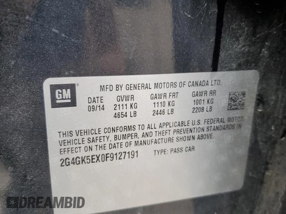 2015 Buick Regal with VIN 2G4GK5EX0F9127191, listed as a Copart auction lot 53534695 with 169,183 mi miles and Clean Title. Bid and sale history available at carsss.com. Image 12.