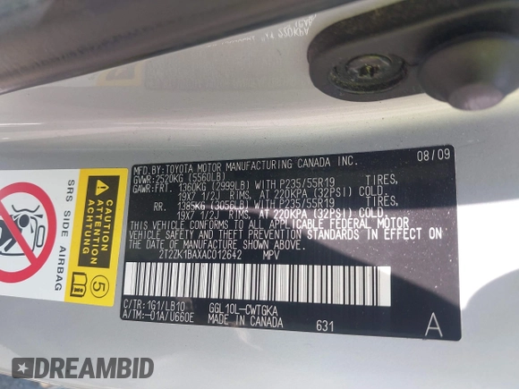 2010 Lexus RX 350 with VIN 2T2ZK1BAXAC012642, listed as a IAAI auction lot 42661517 with 150,270 mi miles and . Bid and sale history available at DreamBid. Image 9.