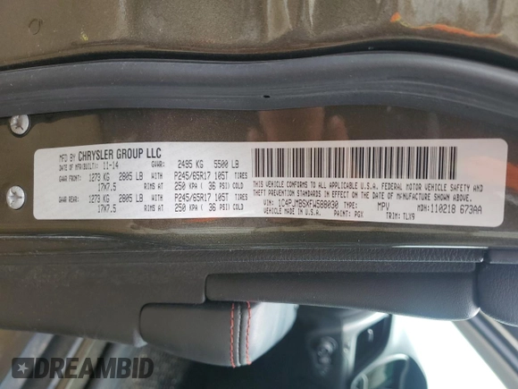 2015 Jeep Cherokee Trailhawk z VIN 1C4PJMBSXFW588030, wystawiony jako Copart lot #55057635 z przebiegiem 116 209 mil mil oraz Szkoda całkowita • Salvage title. Historia ofert i sprzedaży dostępna na DreamBid. Obrazek 12.