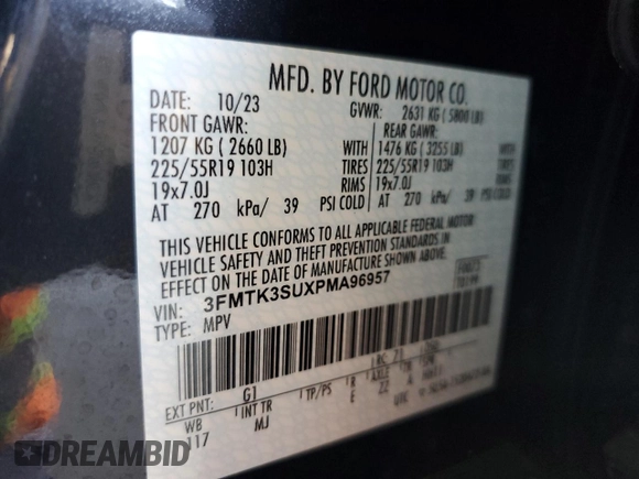 2023 Ford Mustang Mach-E Premium with VIN 3FMTK3SUXPMA96957, listed as a Copart auction lot 52404535 with Not Provided miles and Non Repairable. Bid and sale history available at DreamBid. Image 13.