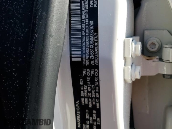 2021 Maserati Levante GranSport with VIN ZN661XUS4MX379740, listed as a Copart auction lot 42200355 with 58,437 mi miles and Clean Title. Bid and sale history available at carsss.com. Image 13.