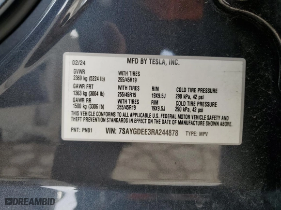 2024 Tesla Model Y Long Range with VIN 7SAYGDEE3RA244878, listed as a Copart auction lot 45097225 with 10,323 mi miles and Salvage Title. Bid and sale history available at carsss.com. Image 12.