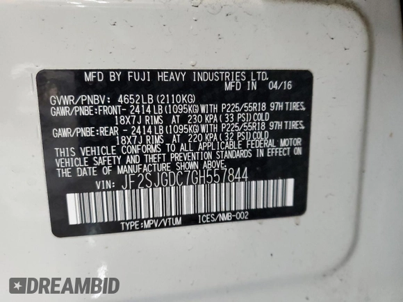 2016 Subaru Forester 2.0XT Premium with VIN JF2SJGDC7GH557844, listed as a Copart auction lot 42324795 with 0 mi miles and Salvage Title. Bid and sale history available at carsss.com. Image 15.