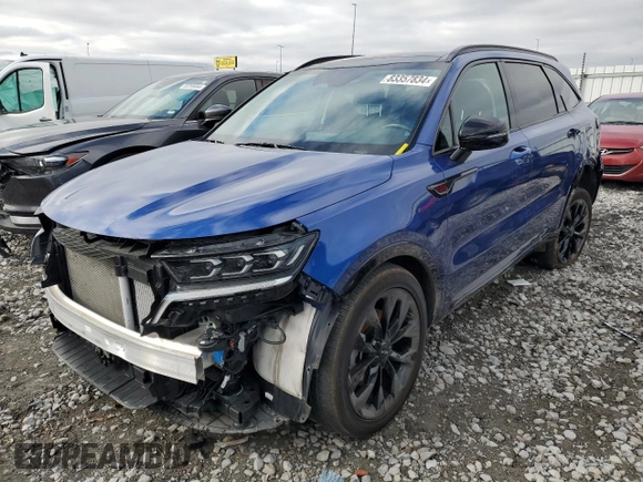 2023 Kia Sorento SX Prestige with VIN 5XYRKDLF9PG187588, listed as a Copart auction lot 83357834 with 25,433 mi miles and Salvage Title. Bid and sale history available at carsss.com. Image 1.
