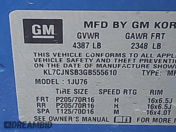2016 Chevrolet Trax LS with VIN KL7CJNSB3GB555610, listed as a IAAI auction lot 41687384 with 95,626 mi miles. Bid and sale history available at carsss.com. Image 9.