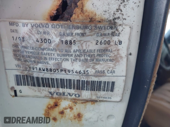 1993 Volvo 240 с VIN YV1AW8805P1954635, выставлен на аукционе IAAI как лот 42135518 с пробегом 172 621 миль миль и . История ставок и продаж доступна на DreamBid. Изображение 9.