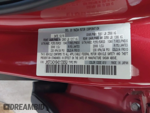 2017 Mazda CX-9 Grand Touring с VIN JM3TCADY6H0133052, выставлен на аукционе IAAI как лот 42269586 с пробегом 100 276 миль миль и . История ставок и продаж доступна на DreamBid. Изображение 9.
