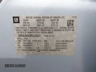 2015 Chevrolet Equinox LT with VIN 2GNALBEK2F6223231, listed as a IAAI auction lot 42140285 with 208,032 mi miles. Bid and sale history available at carsss.com. Image 9.