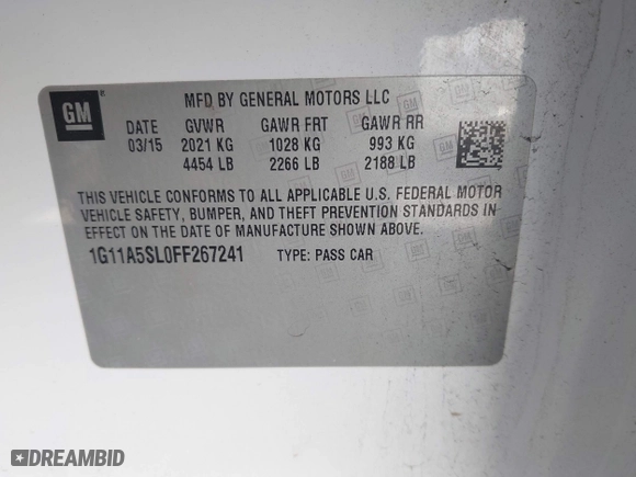 2015 Chevrolet Malibu LS with VIN 1G11A5SL0FF267241, listed as a IAAI auction lot 41963549 with 225,353 mi miles. Bid and sale history available at carsss.com. Image 9.
