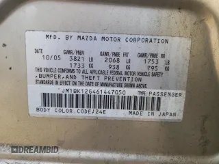 2006 Mazda Mazda3 i with VIN JM1BK12G461447050, listed as a Copart auction lot 53802275 with 161,754 mi miles and Salvage Title. Bid and sale history available at carsss.com. Image 12.
