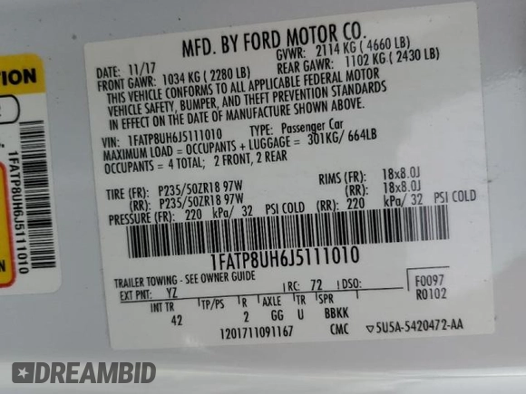 2018 Ford Mustang EcoBoost Premium with VIN 1FATP8UH6J5111010, listed as a Copart auction lot 51769035 with 78,657 mi miles and Salvage Title. Bid and sale history available at carsss.com. Image 14.