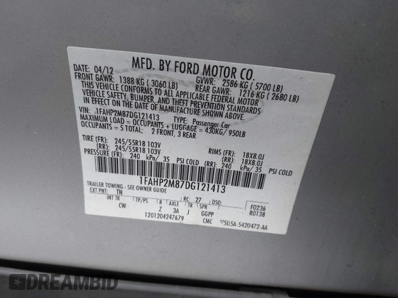 2013 Ford Police Interceptor с VIN 1FAHP2M87DG121413, выставлен на аукционе IAAI как лот 41248744 с пробегом 144 196 миль миль и . История ставок и продаж доступна на DreamBid. Изображение 9.
