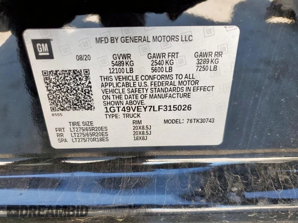 2020 GMC Sierra 3500HD AT4 z VIN 1GT49VEY7LF315026, wystawiony jako Copart lot #51613555 z przebiegiem 160 533 mil mil oraz Szkoda całkowita • Salvage title. Historia ofert i sprzedaży dostępna na DreamBid. Obrazek 14.