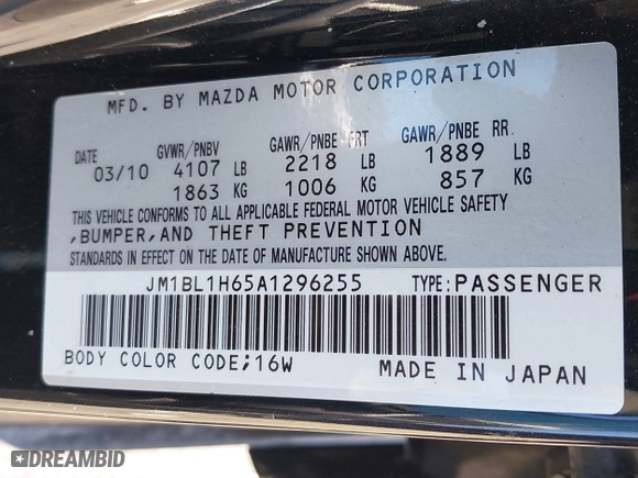 2010 Mazda Mazda3 s Sport with VIN JM1BL1H65A1296255, listed as a IAAI auction lot 42018973 with 143,903 mi miles. Bid and sale history available at carsss.com. Image 9.